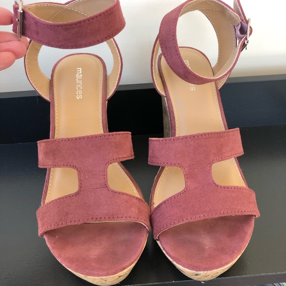 Wedge heals, pink/mauve color, size 7, very gently used.